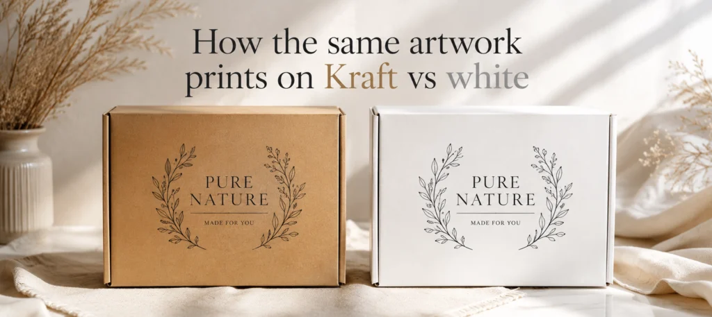 How the same artwork prints on kraft vs white