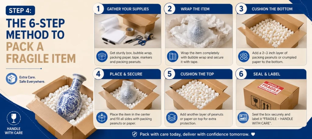Step 4: The 6-step method to pack a fragile item
