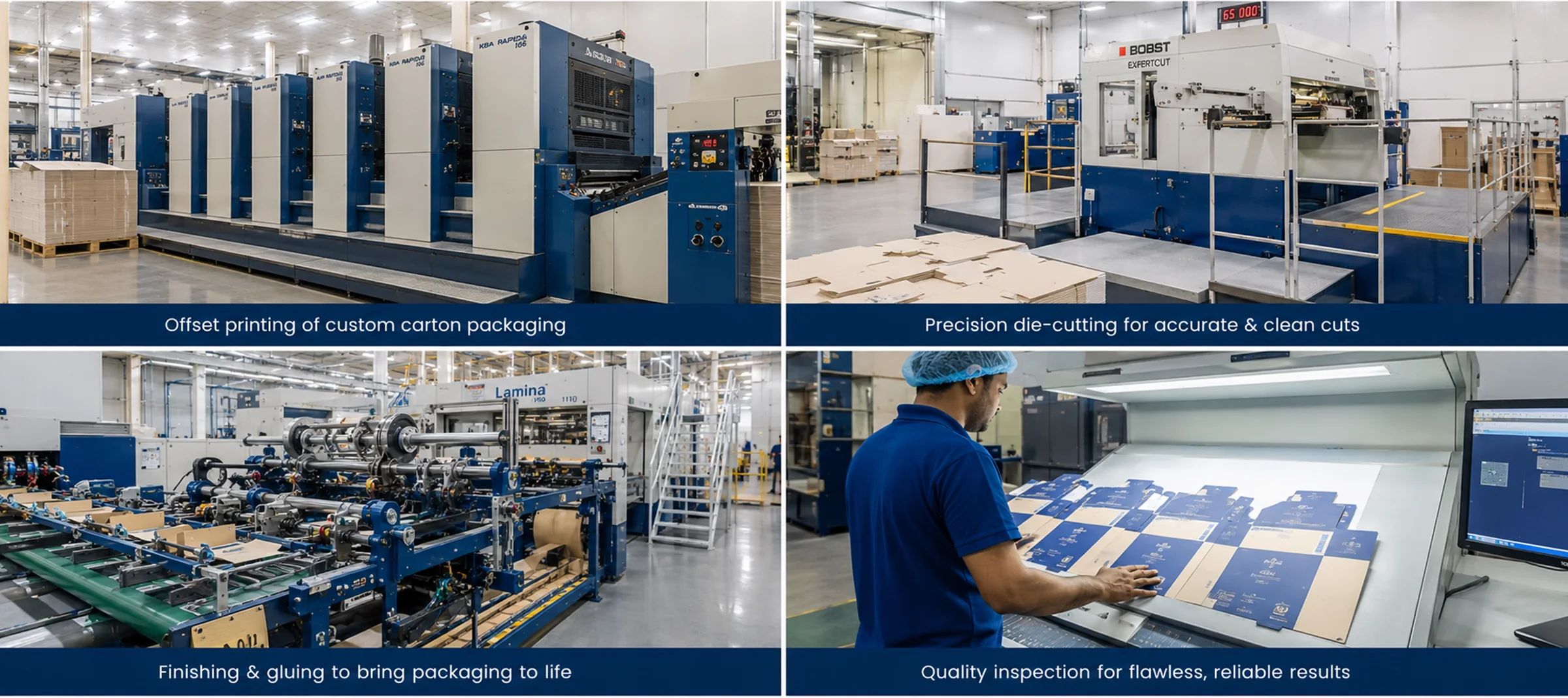 Offset printing, precision die-cutting, finishing and quality inspection for custom packaging