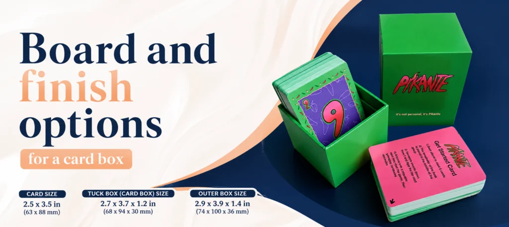 Board and finish options for a card box