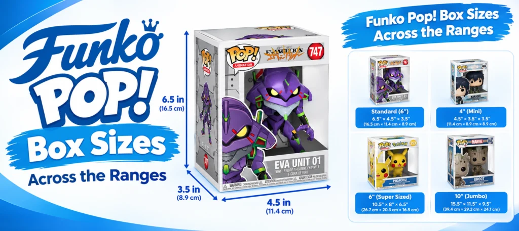 Funko Pop box sizes across the ranges